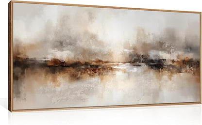 Large Abstract Brown Framed Canvas Wall Art,Neutral Brush Stroke Wall Decor,Modern Beige Gray Painting,Minimalist Textured Artwork for Living Room,Bedroom,Dining Room,Office -20"x40"x1
