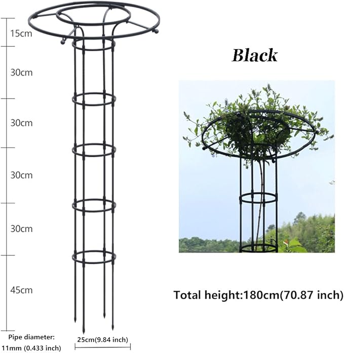 Garden Trellis for Climbing Plants and Flowers,Rustproof Metal Vertical Umbrella Trellis,Garden Obelisk Climbing Plant Trellis(Size:180cm,Color:Black)