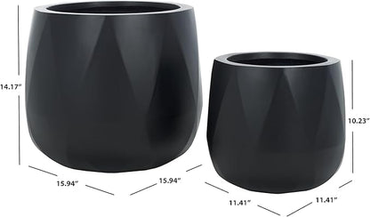 SAFAVIEH Outdoor Collection Kane Black Cement Ficonstone Planter Pot Set of 2