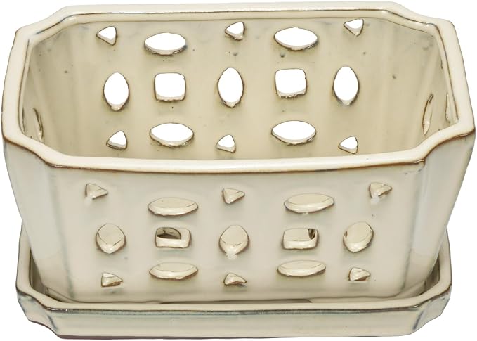 W&W Orchid Pot with Holes and Saucer for Repotting, Cream White, 9.7 Inches