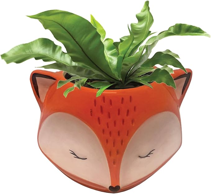 Streamline Imagined Ceramic Orange Fox Planter, Drainage Hole, Orange