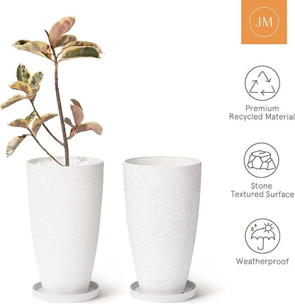 LA Jolie Muse 20 Inch Tall White Planters,Set of 2 Indoor/Outdoor Tall Planters with Shelf Insert and Trays,Modern Large Flower Pot for Front Front Door, Patio and Deck