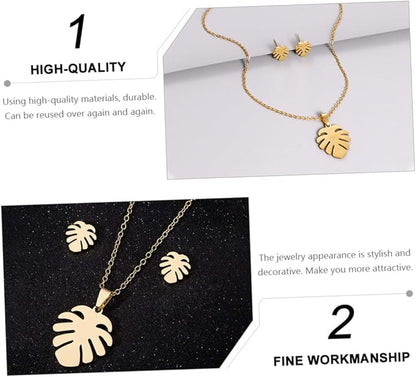 Monstera Leaf Jewelry for Women Dainty Lightweight Necklace and Earrings Trio Tropical Plant-inspired Accessories for Daily Wear Parties and