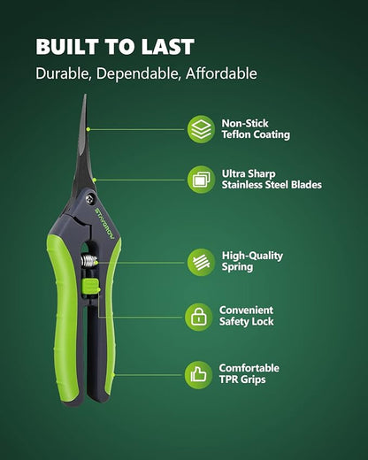 6.5" Pruning Shears for Gardening, Sharp Plant Trimming Scissors for Precise Cuts, Stainless Steel Garden Scissors Bonsai Clippers (1-Pack Curved)