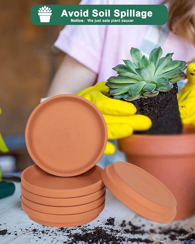 vensovo 6 Inch Terracotta Plant Saucer Pots Tray - 6 Pcs Round Planter Saucers for Indoor & Outdoor Plants, Small Clay Trays Perfect for 5 Inch 5.5 Inch 6 Inch Flower Pot