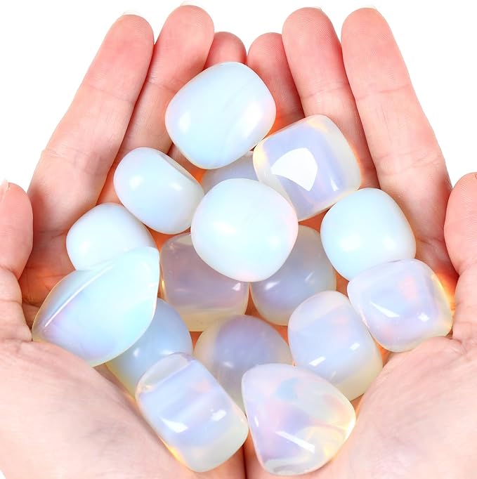 QINJIEJIE 0.9 LBS Opal Polished Stones Tumbled Crystals Bulk Gemstones Healing Crystal White Opalite Rocks Set Decorative Landscape Quartz Vase Filler Reiki Stone for Home Decor Energy Gift