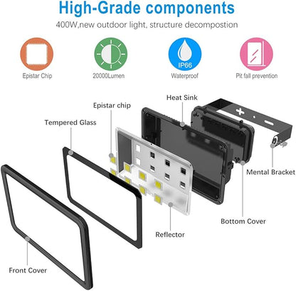 400W Outdoor LED Flood Light, 40000LM Super Bright, 110-285V, IP66 Waterproof, 6000K Daylight White Security Lights,Lighting for Playground Yard Stadium Lawn Ball Park