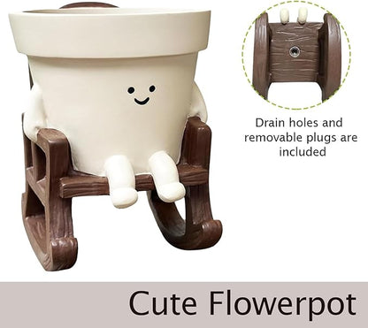 Smily Face Planter Pot, Cute Rocking Chair Plants Pots, Funny Face Planter Pots Head, Indoor and Outdoor Succulent Pot with Drainage Hole, Gifts for Mother, Women, Appreciation, Christmas