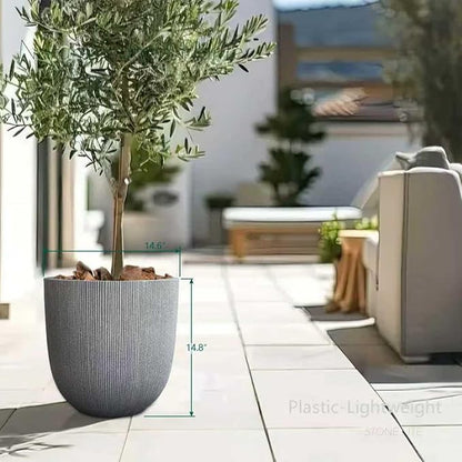 14.8" Tall Round Plastic Planter for Indoor Outdoor Plants, Large Indoor Outdoor Plant Pots with Drainage Hole and Plug, Flower Pots for Plants, Modern Decorative Planter Pots for Home Garden Patio