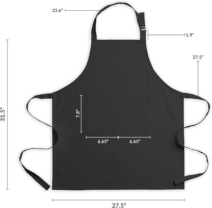 CALICOT Apron for women with Pocket 100% Cotton 27.50"x31.50" 2 Pieces Adjustable Neck Strap & long ties Apron Men, Chef, Wedding, Cooking, Gardening, Server, Waitress (Black)