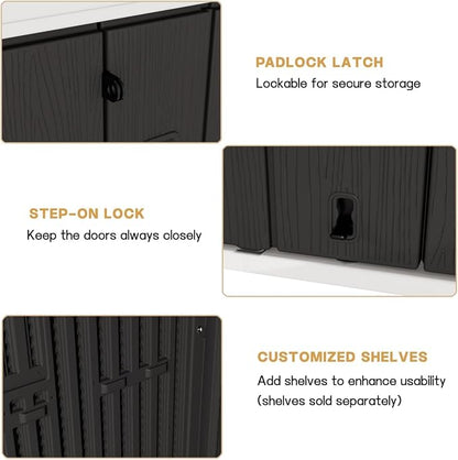 KINYING Outdoor Vertical Storage Shed,57 Cu.ft Outdoor Storage Cabinet Waterproof,Resin Sheds & Outdoor Storage Clearance for Garden,Patio,Backyard,Lockable (Black)