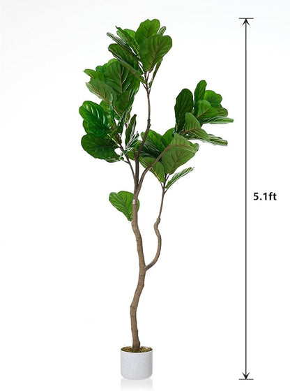 5FT Lifelike Fiddle Leaf Fig Tree with Realistic Trunk, Faux Indoor Plant in Pot for Home and Office Decoration