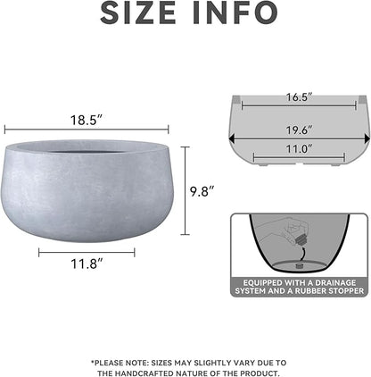 Kante 19.6" Dia Round Concrete Planter, Cement Plant Pots with Drainage Hole and Rubber Plug for Outdoor Indoor Garden Home, Modern Curvaceous Design, Gray