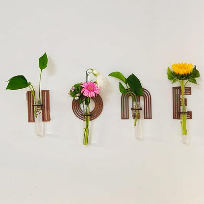 Wood Letter Wall Planter Terrariums Propagation Station with Test Tube Clear Flower Vase for Hydroponics Custom Vertical Garden Walnut DIY Home Decor Hanging Plant Holder Alphabet E