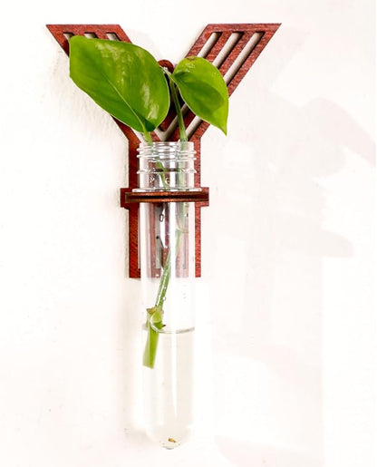 Wood Letter Wall Planter Terrariums Propagation Station with Test Tube Clear Flower Vase for Hydroponics Custom Vertical Garden Walnut DIY Home Decor Hanging Plant Holder Alphabet