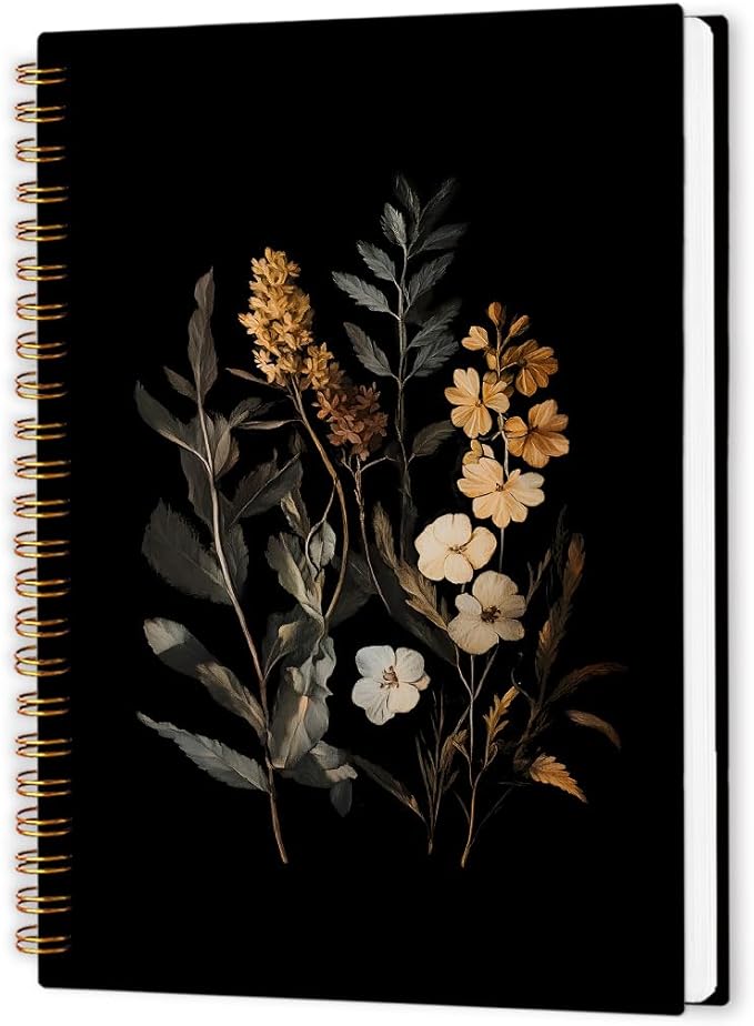 nvucamd Vintage Wildflower Botanical Plant Spiral Notebook, fall Journal Notebook, Rustic Floral Journaling Notebooks for Women, Dark Cottagecore Flower Gifts Office Supplies, 5.5x8.3Inch