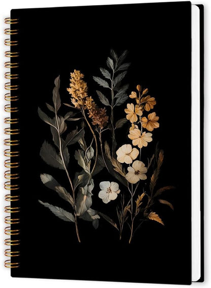 nvucamd Vintage Wildflower Botanical Plant Spiral Notebook, fall Journal Notebook, Rustic Floral Journaling Notebooks for Women, Dark Cottagecore Flower Gifts Office Supplies, 5.5x8.3Inch
