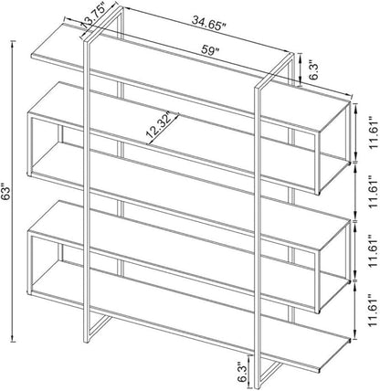 CARTESIAN Stellar Modern Glass Bookshelf, 5-Tier Open Display Case, 59" Wide x 63" High, Chrome Frame with Clear Tempered Glass Shelves