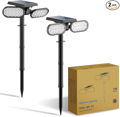 Sunvivo Motion Solar Lights Outdoor,Ground Spotlight or Wall Security Light,Motion Sensor Stay On Mode,Dusk to Dawn Floodlight,Cordless,360° Landscape Spotlight for Sidewalk Garage Driveway,2-Pack