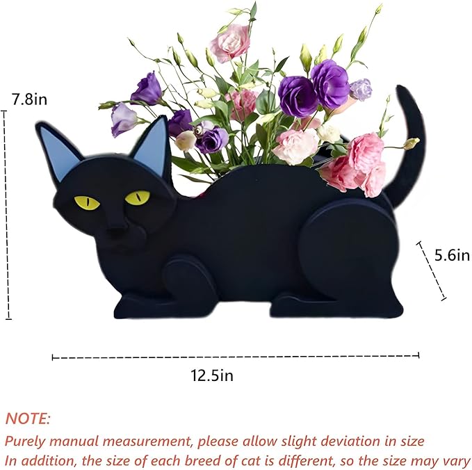 Black Cat Planter Plant Pots,Cute Cat Flower Planter,Gifts for Pet Lovers,Unique Animal Plant Pots,Office,Indoor Outdoor Garden Decor12.5 * 5.6 * 7.8in