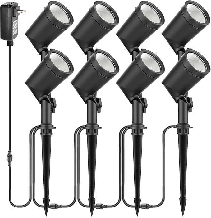 ZYAN Die-Cast Aluminum Landscape Spotlights, 6W 600LM 2700K Warm White, Low Voltage IP65 Waterproof Outdoor Landscape Lighting for Garden Yard Path, 8 Pack