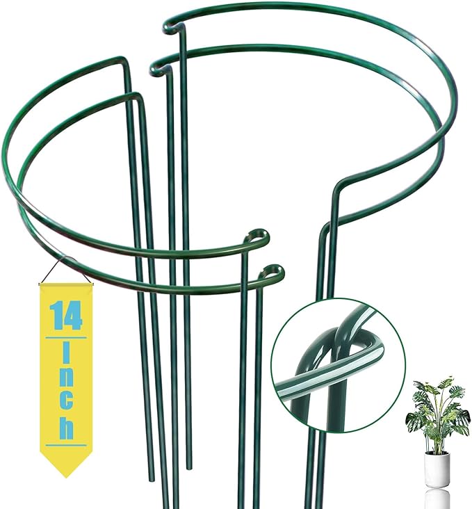 Snake Plant Support Stake - Half Round Peony Stake and Support, Heavy Duty Hydrangea Support Cage, Half Moon Houseplant Support Ring for Potted Indoor Plants (4 Pack, 14x8Inch)