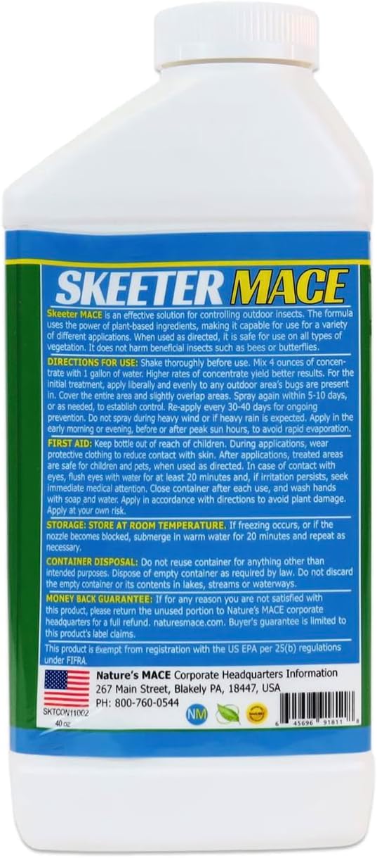 Skeeter MACE Natural Outdoor Mosquito and Pest Control Concentrate, 1 Gallon Concentrate, Repel Mosquitoes, Ants, Spiders, Ticks, Fleas, Flies, Safe to Use Around People, Pets, and Plants