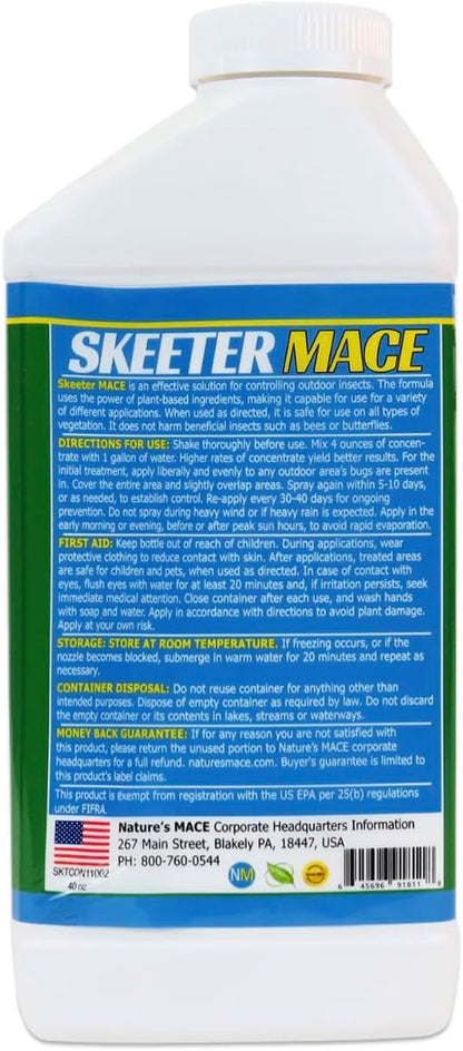 Skeeter MACE Natural Outdoor Mosquito and Pest Control Concentrate, 1 Gallon Concentrate, Repel Mosquitoes, Ants, Spiders, Ticks, Fleas, Flies, Safe to Use Around People, Pets, and Plants