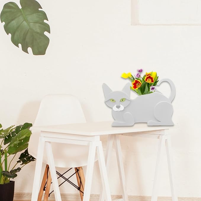 White Cat Planter Plant Pots,Cute Cat Flower Planter,Gifts for Pet Lovers,Unique Animal Plant Pots,Office,Indoor Outdoor Garden Decor12.5 * 5.6 * 7.8in