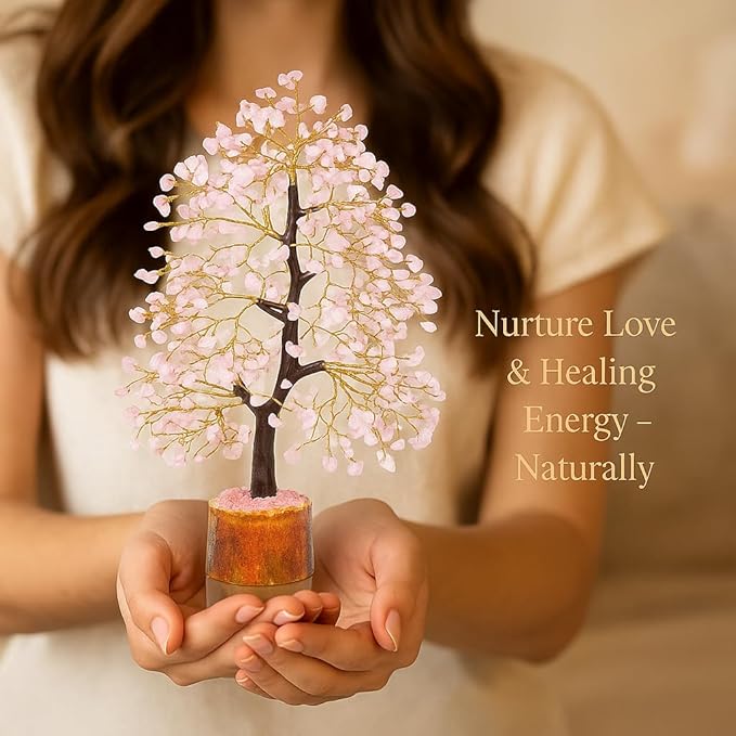 Rose Quartz Crystal Tree of Life – Handmade Healing Gemstone Money Tree for Positive Energy, Good Luck & Prosperity | Home & Office Decor | Gift for Women & Mom