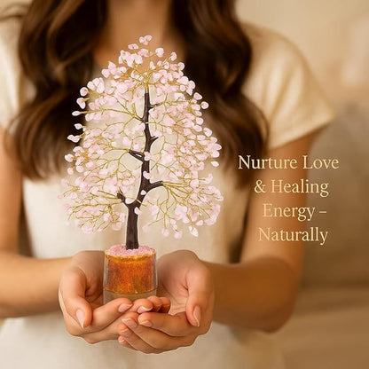 Rose Quartz Crystal Tree of Life – Handmade Healing Gemstone Money Tree for Positive Energy, Good Luck & Prosperity | Home & Office Decor | Gift for Women & Mom