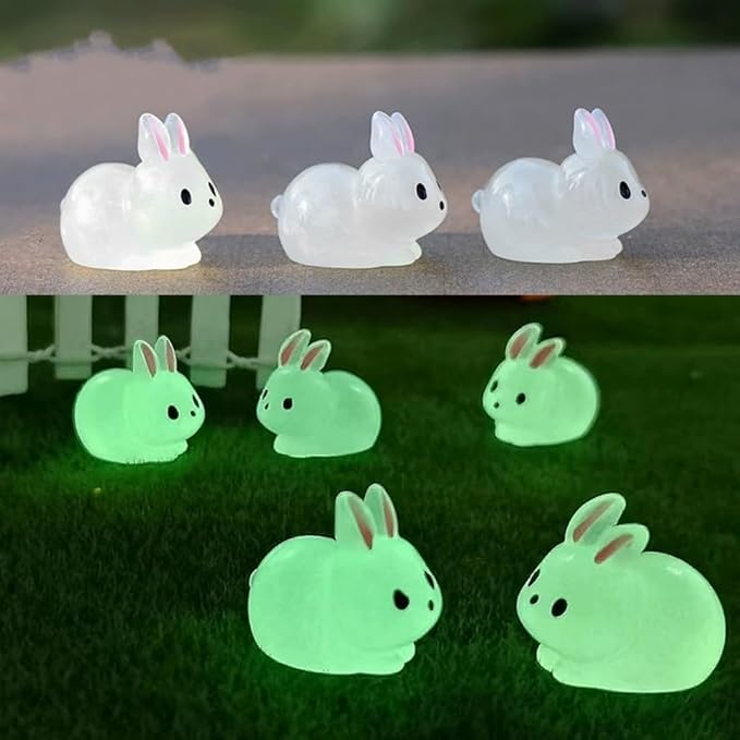 12Pcs Luminescent Mini Resin Animals, Mini Rabbits Figurines, Small Resin Rabbit Miniature Statues,polyresin Statue Fairy Tale Gardens, DIY Decorations Tiny Raccoons.Polyresin Statue