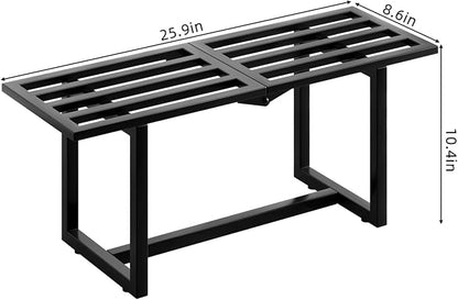 2 Pack Metal Plant Stand Indoor, Outdoor Iron Plant Shelf, Heavy Duty Slatted Display Shelf for Patio Balcony Garden Living Room Load Bearing 330 LB 26" L x 10.4" H x 8.6" W 1 Tier Black