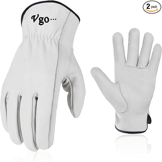 Vgo... 2-Pairs 32℉ or Above Lined Winter Cow Grain Leather Work and Driver Gloves (Size L, Cream, CA9501F)