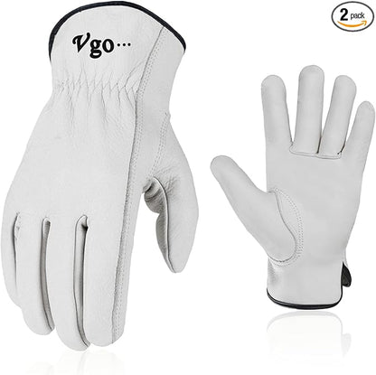 Vgo... 2-Pairs 32℉ or Above Lined Winter Cow Grain Leather Work and Driver Gloves (Size L, Cream, CA9501F)