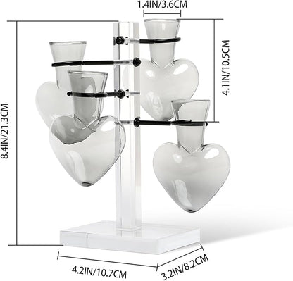 Clear Plants Propagation Stations Terrarium Kit Birthday Gift for Women for Indoor Home Office Decor Acrylic Plant Accessories - 4 Love Hear Vase