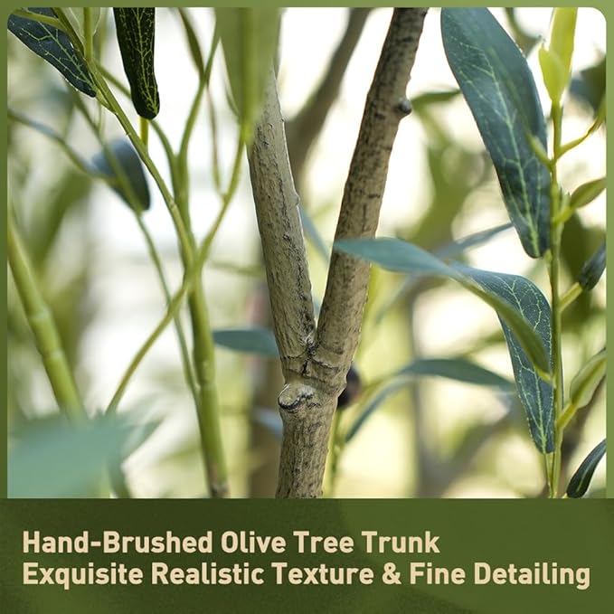 Olive Tree Artificial Indoor 6ft - UV Resistant Large Fake Plants - Realistic Faux Olive Tree in Pot - Tall Artificial Plants Outdoor for Home, Patio, Living Room, Office Decor,VN138