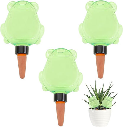 3Pcs Frog Plant Self Watering Globes for Indoor and Outdoor Plastic Water Bulbs Top Fill Plant Watering Globes Slow Release Terracotta Plant Watering Devices System for Plants, Green