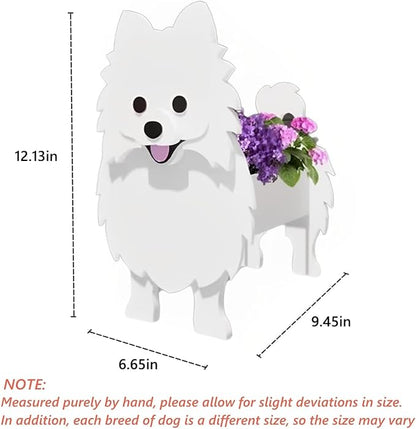 White Pomeranian Dog Planter Plant Pots,Cute Dog Flower Planter,Gifts for Pet Lovers,Unique Animal Plant Pots,Office,Indoor Outdoor Garden Decor（9.45 * 6.65 * 12.13in）