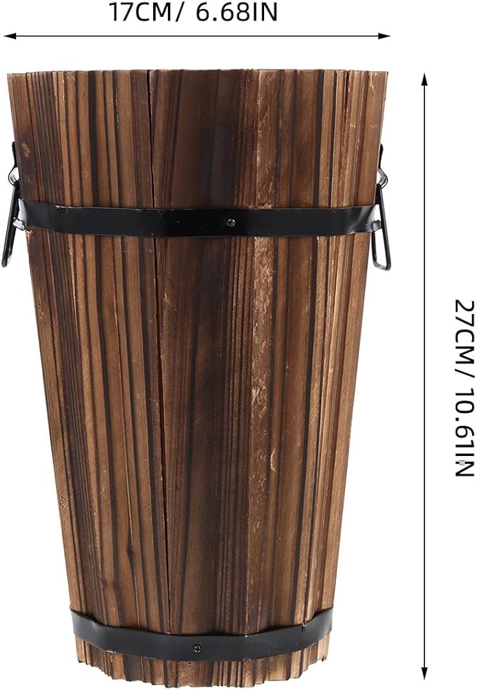Retro Style Wooden Flowerpot Vintage Carbonized Small Planter Bucket for Garden Balcony Unique Rustic Plant Container