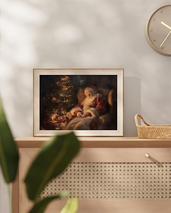 InSimSea Christmas Decor Framed Wall Art Santa Claus and Christmas Tree Canvas Painting Pictures Room Aesthetic Vintage Rustic Holiday Home Decor Xmas Gifts for Living Room Bedroom Bathroom 12L x 16W