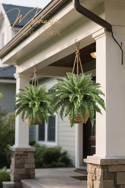 41" Silky Artificial Boston Fern Bush,Set of 2, Fake Fern Large Hanging Plant That Look Real for Outdoors Home Decor,61Branches. (41" 2Pcs61Fronds)