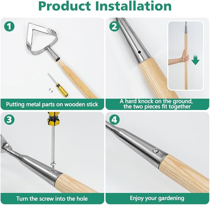 Berry&Bird Hoe Garden Tool, Heavy Duty 61.2" Triangle Hoes with Ashwood Handle, Long Handle Weeding Tool Garden Hoe for Weeding, Cultivating, Soil Loosening and Digging Trenches