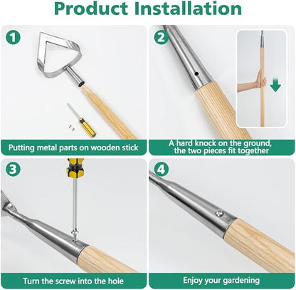 Berry&Bird Hoe Garden Tool, Heavy Duty 61.2" Triangle Hoes with Ashwood Handle, Long Handle Weeding Tool Garden Hoe for Weeding, Cultivating, Soil Loosening and Digging Trenches