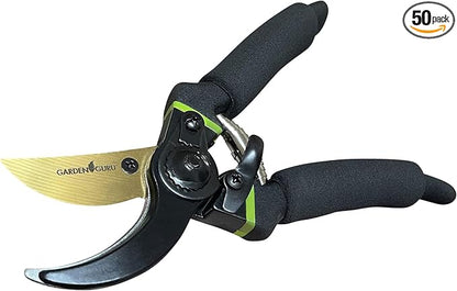 GARDEN GURU Soft Grip Garden Pruning Shears Scissors Clippers - Hardened Titanium Blades, Comfort Grips – Heavy Duty Bypass Hand Pruners Branch Cutters for Gardening Trimming Bushes - 1 Case (50 Pcs)