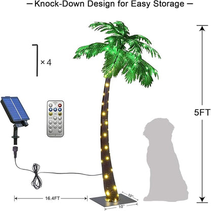 Lightshare 5FT Solar Gorgeous Palm Tree Artificial Lighted Palm Tree, 56LED Lights, Decoration for Office, Home, Party, Christmas, Nativity, Outside Patio