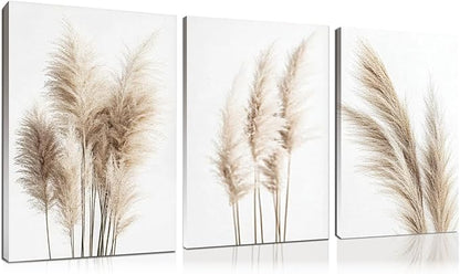 Wivsev Pampas Grass Canvas Wall Art,Beige Botanical Wall Art,Nature Botanical Pictures Prints,Minimalist Wall Decor for Living Room,Bedroom,Bathroom Decorations (16" x 24" x 3 pcs)