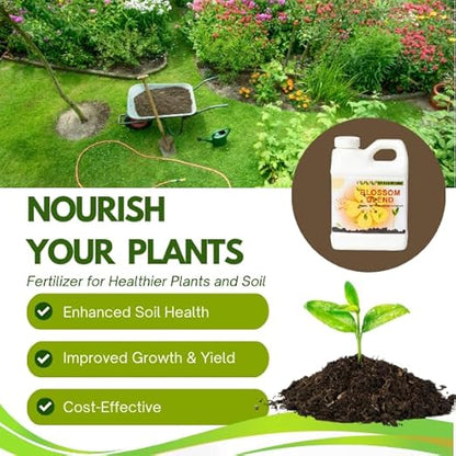 Blossom Blend - Balanced Fertilizer Formula for Blossom and Growth - - Flowers, Ornamental and Fruit - Contains Nitrogen (N), Phosphorous (P), Potassium (K) and Sulfur (S) - 16 fl oz