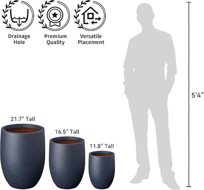 Kante 16.5 Inch Tall Concrete Planter, Large Indoor Outdoor Plant Pot with Drainage, Smooth Charcoal Finish with Painted Interior, Ideal for Porch, Home, Garden, Patio