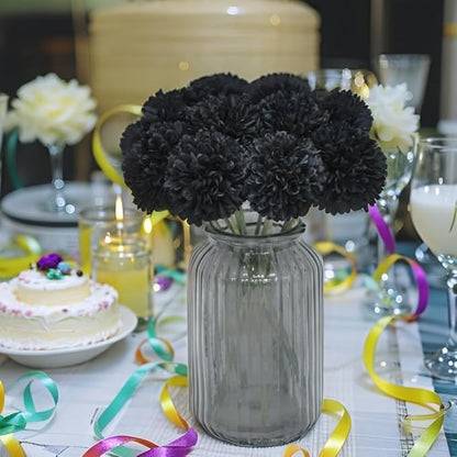 Artificial Flowers Chrysanthemum Ball Flowers Bouquet 10pcs Halloween Fall Harvest Festival Decoration Glorious Moral for Home Office Coffee House Parties and Wedding (Black)